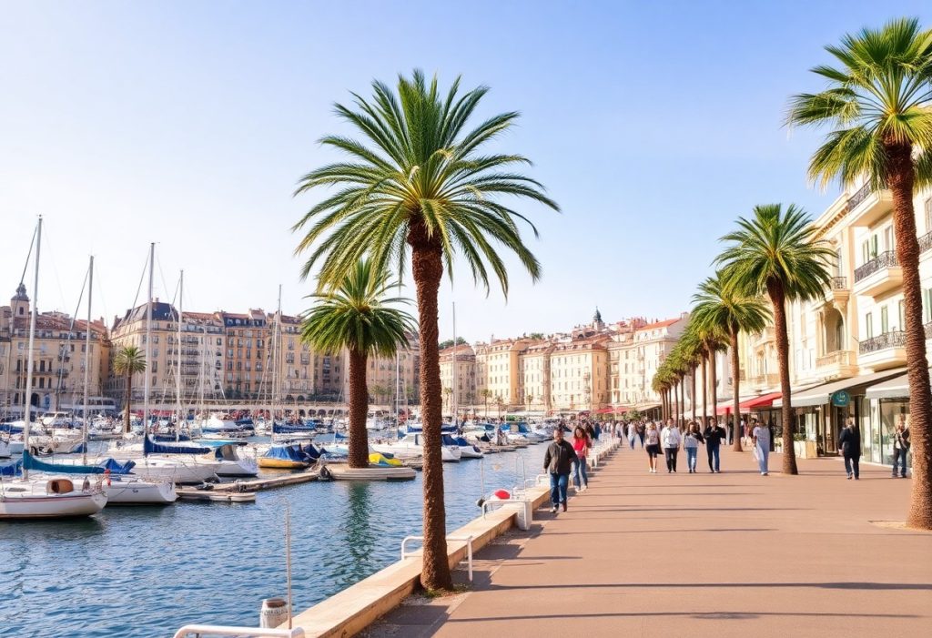 a group of people walking on a sidewalk next to a body of water